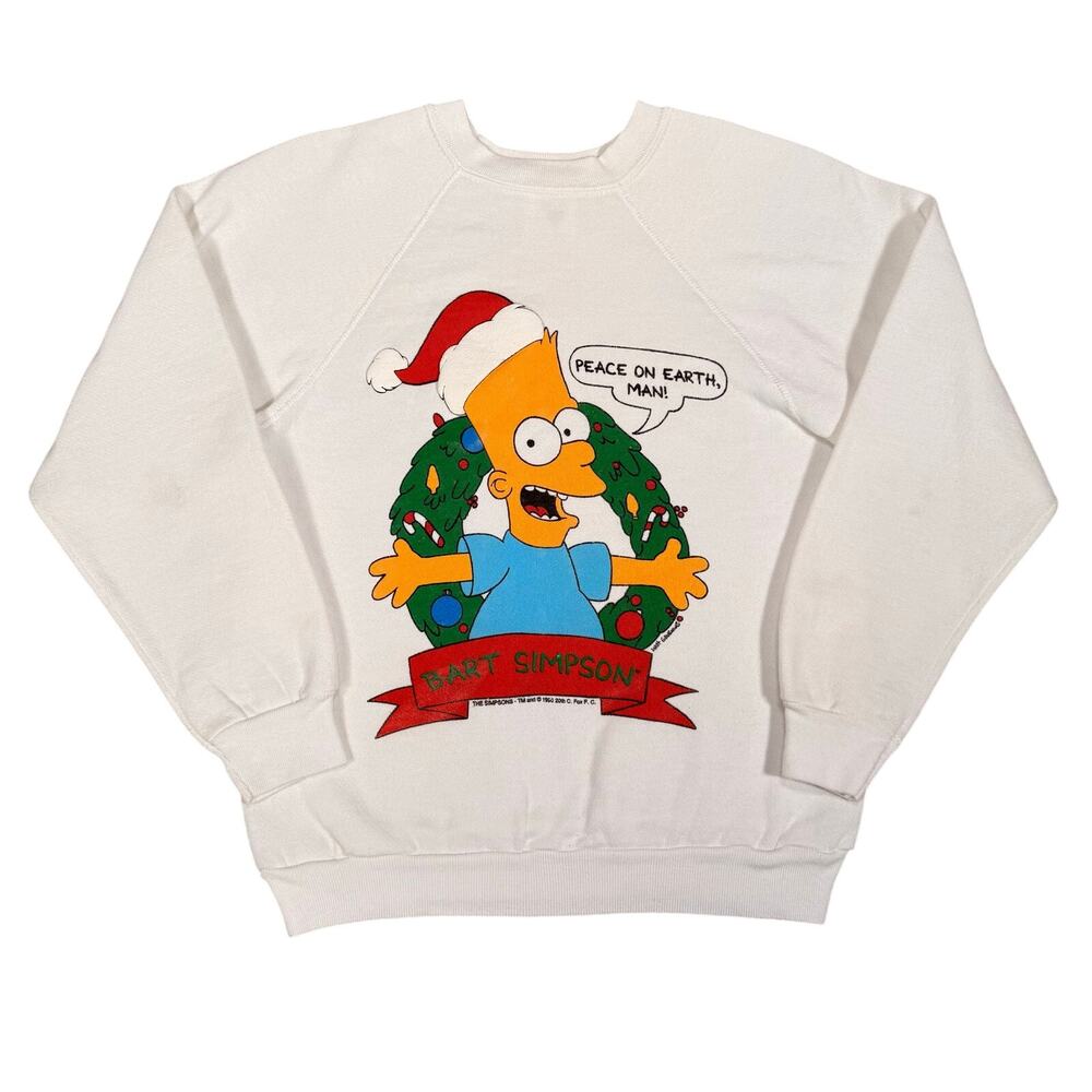 Vintage Bart Simpson Christmas Sweatshirt Peace On Earth Holiday Graphic 14-16